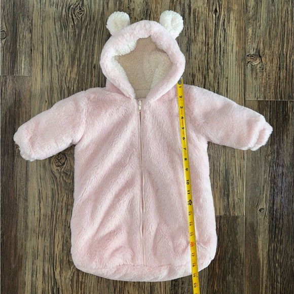 Petit Monde Hooded (w/Ears) Baby Bunting Pink Sherpa Lined 0-3 Mos Winter Gear - Picture 6 of 8